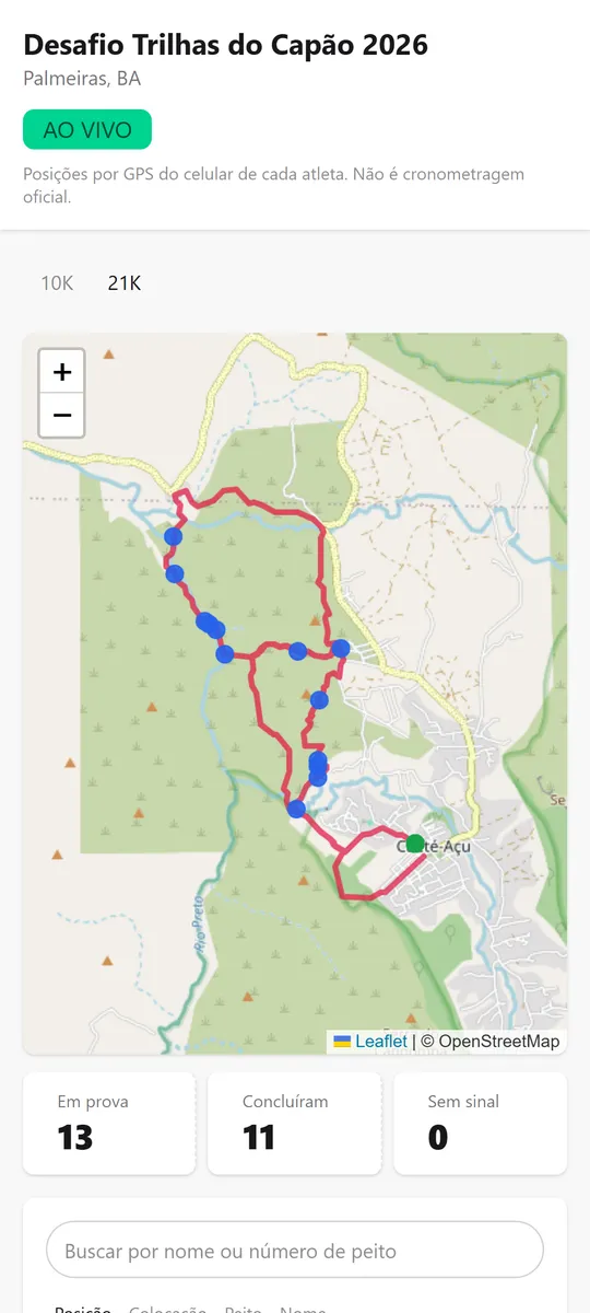 O mesmo mapa ao vivo aberto no celular de quem acompanha